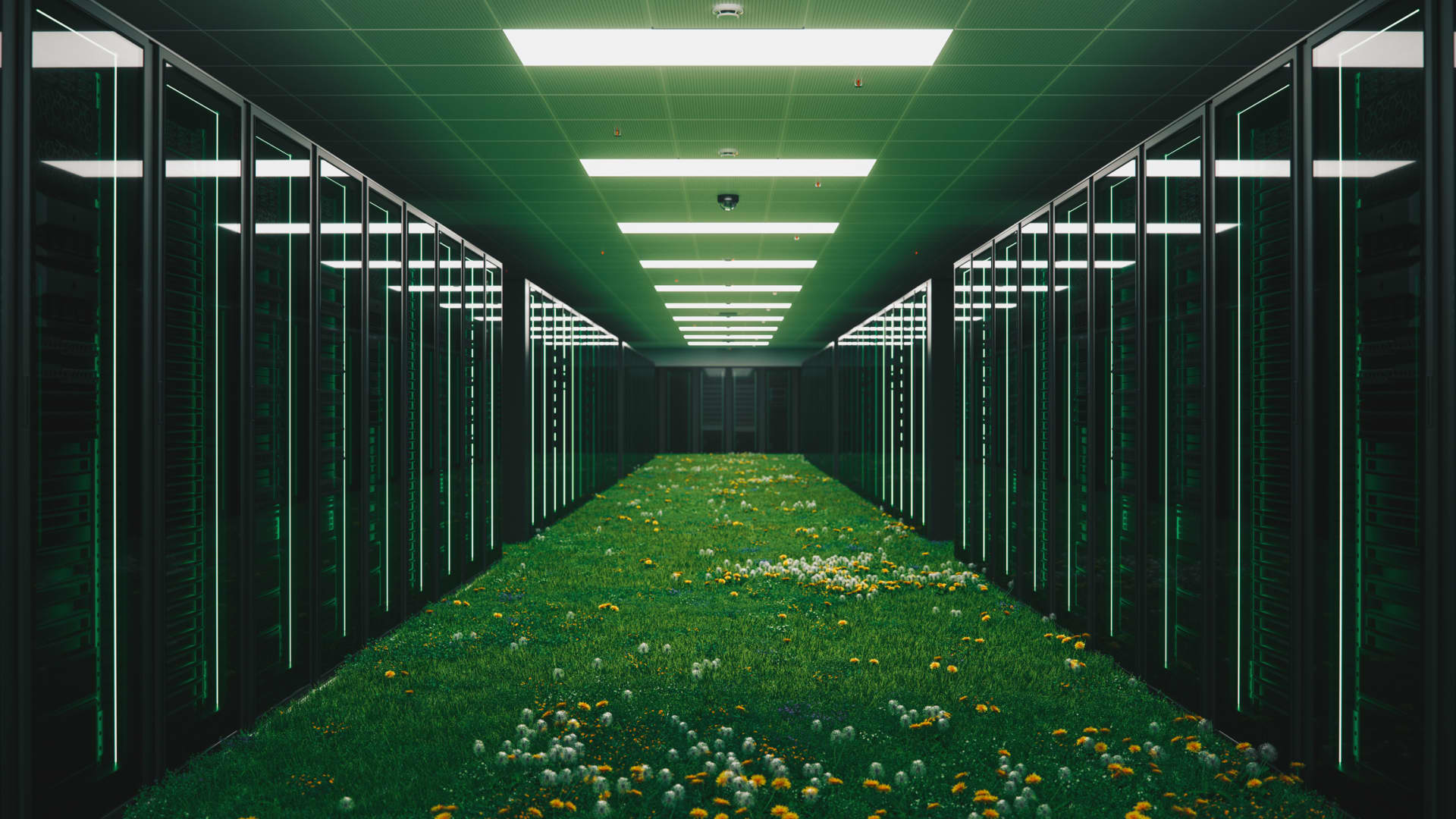 Conceptual image of green server room