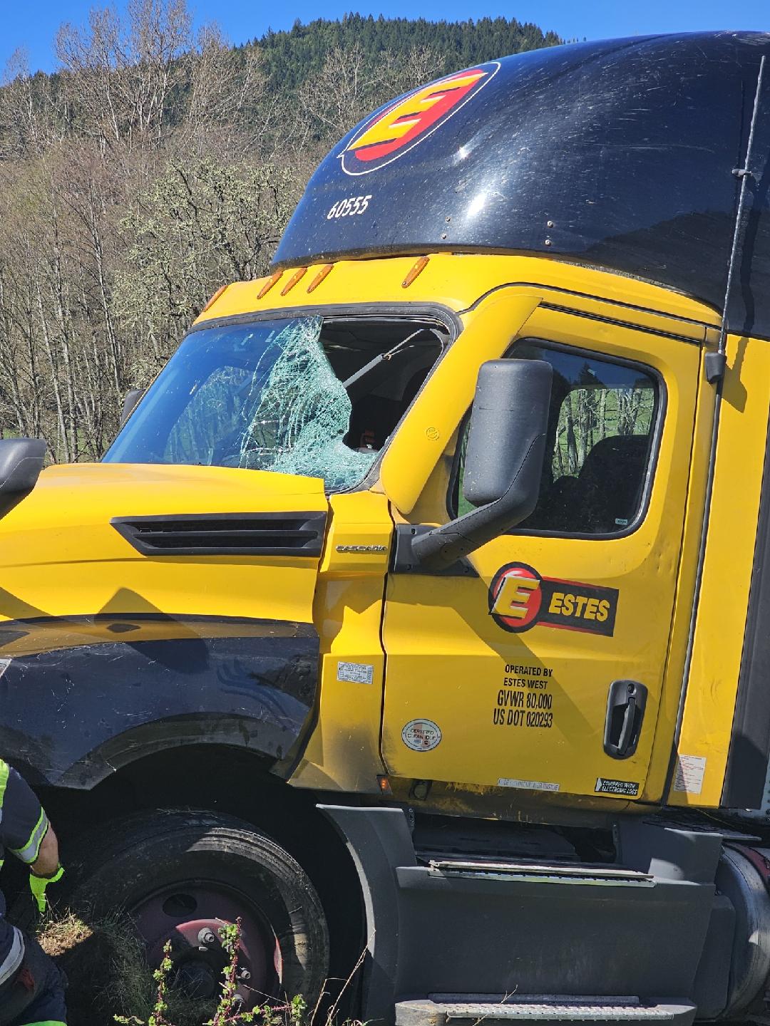 Truck driver David Duell is in the hospital after a turkey went through his windshield, causing the truck to crash near Grants Pass on Apr. 9, 2024.
